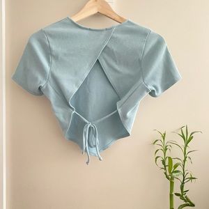 Blue Blush Light Blue Open Back Crop Top
